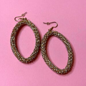 Gold Rhinestone Oval Earrings